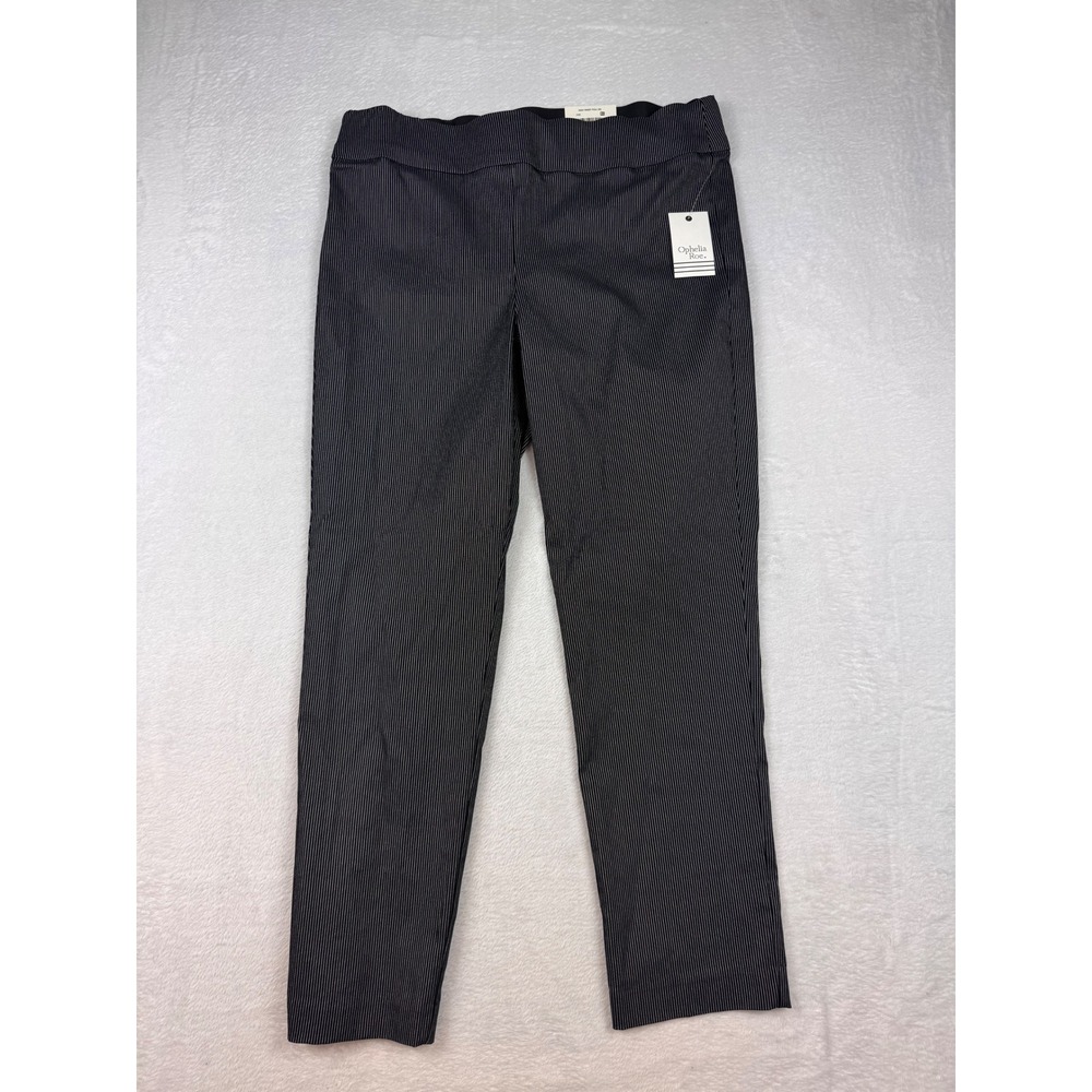 Ophelia Roe Womens Black Pinstripe High Waist Pull On Ankle Skinny Pants Size M